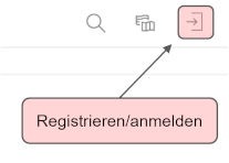 Der Button oben rechts zur Anmeldung bzw. Registrierung wird angezeigt.